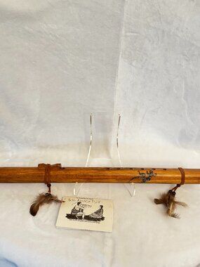 Vtg Native American Handmade Pine Wood 19" flute 6 Holes Lizard Carved Instructi